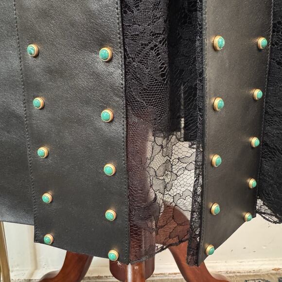 Valentino Black Leather Lace Maxi Skirt Runway 2016 Studded High Waist $10k Sz 4 - Picture 10 of 16